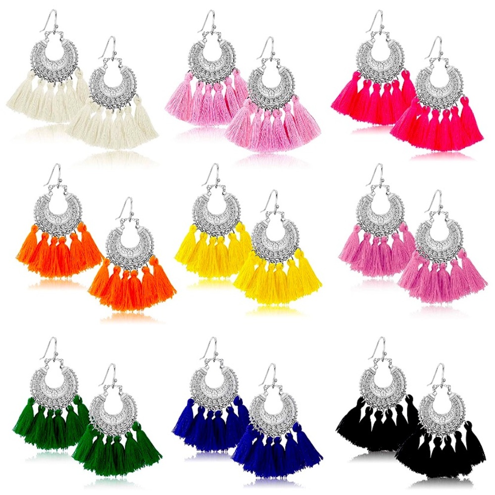 Fan Shape Tassel Earrings - Purple!